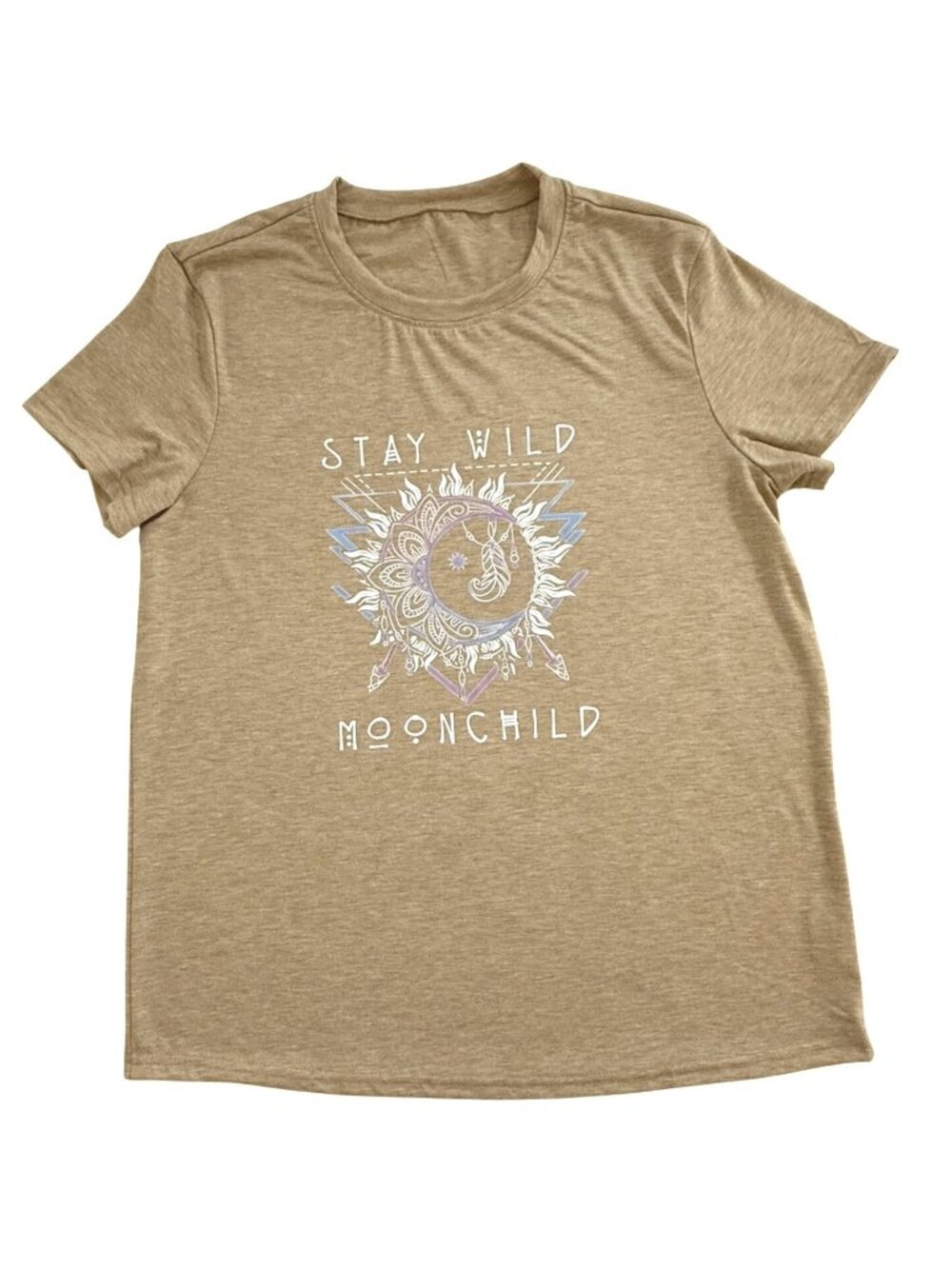 Stay Wild Moonchild Tee Size M Beige Boho Celestial Graphic Shirt